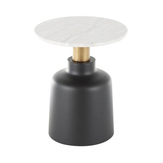 21.5" Black Metal Pedestal Accent Table with Faux White Marble Top